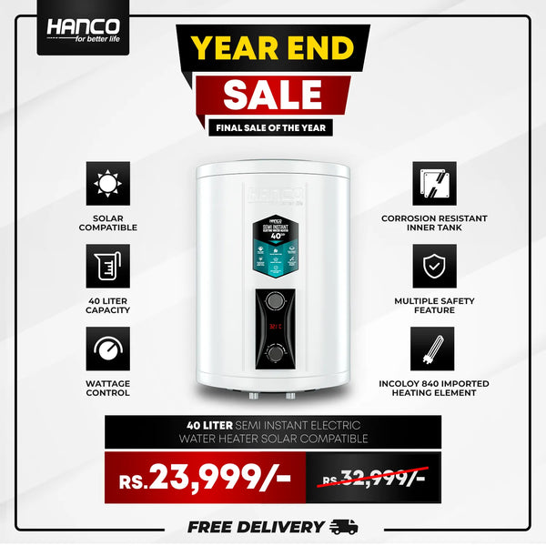 Semi Instant Electric Water Heater Solar Compatible - 40 Liters Body Size - Smart Electric Geyser