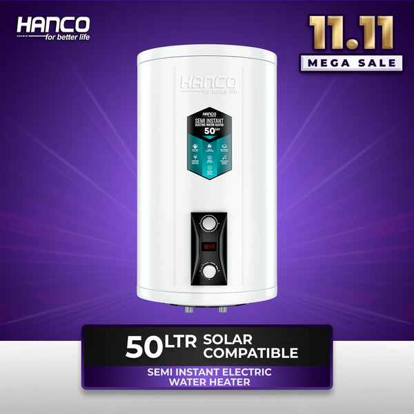 Semi Instant Electric Water Heater Solar Compatible - 50 Liters Body Size - Smart Electric Geyser