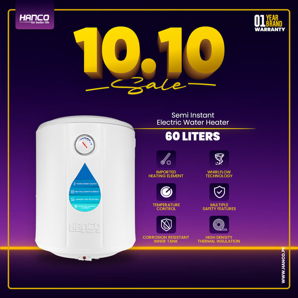 Semi Instant Electric Water Heater - 60 Liters Body Size - Smart Electric Geyser