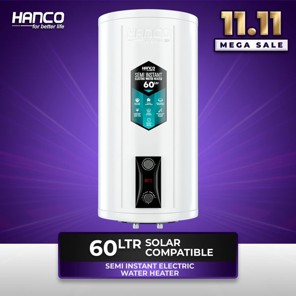 Semi Instant Electric Water Heater Solar Compatible - 60 Liters Body Size - Smart Electric Geyser