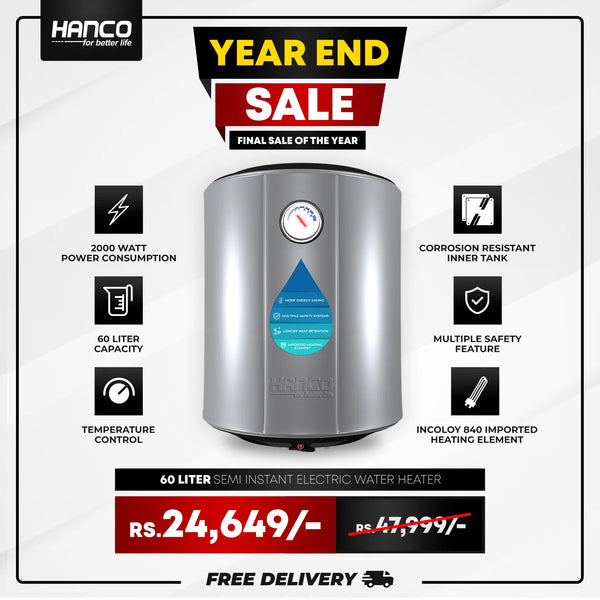 Semi Instant Electric Water Heater - 60 Liters Body Size - Smart Electric Geyser