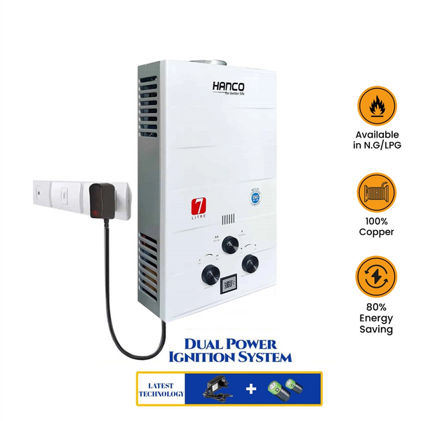Hanco 7 Liters Instant Water Heater – Model 710G Dual Ignition – Gas Geyser