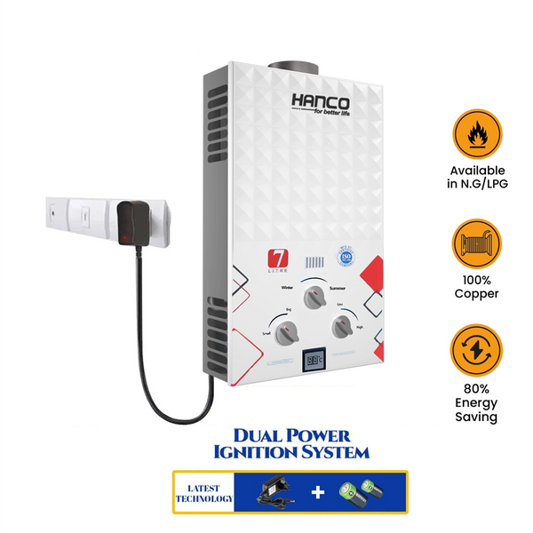 Hanco 7 Liters Instant Water Heater - Model 710 Dual Ignition - Gas Geyser