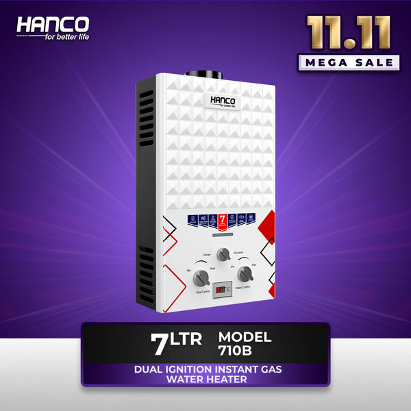 Hanco 7 Liters Instant Water Heater - Model 710B Dual Ignition - Gas Geyser