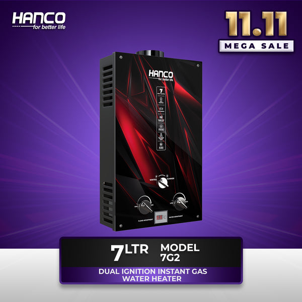 Hanco 7 Liters Instant Water Heater - Model 7G2 Dual Ignition - Gas Geyser