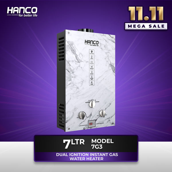Hanco 7 Liters Instant Water Heater - Model 7G3 Dual Ignition - Gas Geyser