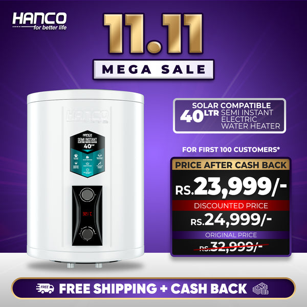 Semi Instant Electric Water Heater Solar Compatible - 40 Liters Body Size - Smart Electric Geyser