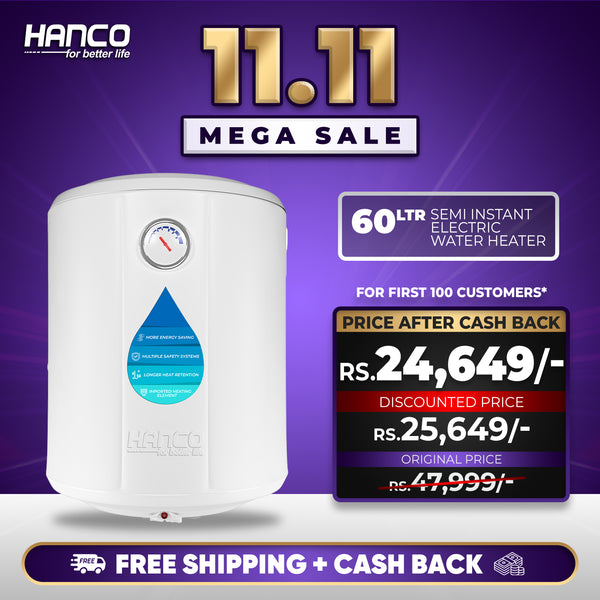 Semi Instant Electric Water Heater - 60 Liters Body Size - Smart Electric Geyser