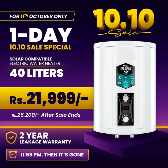 Semi Instant Electric Water Heater Solar Compatible - 40 Liters Body Size - Smart Electric Geyser