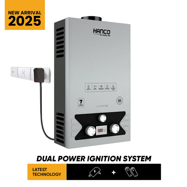 Hanco 7 Liters Instant Water Heater - Model 710D Dual Ignition - Gas Geyser