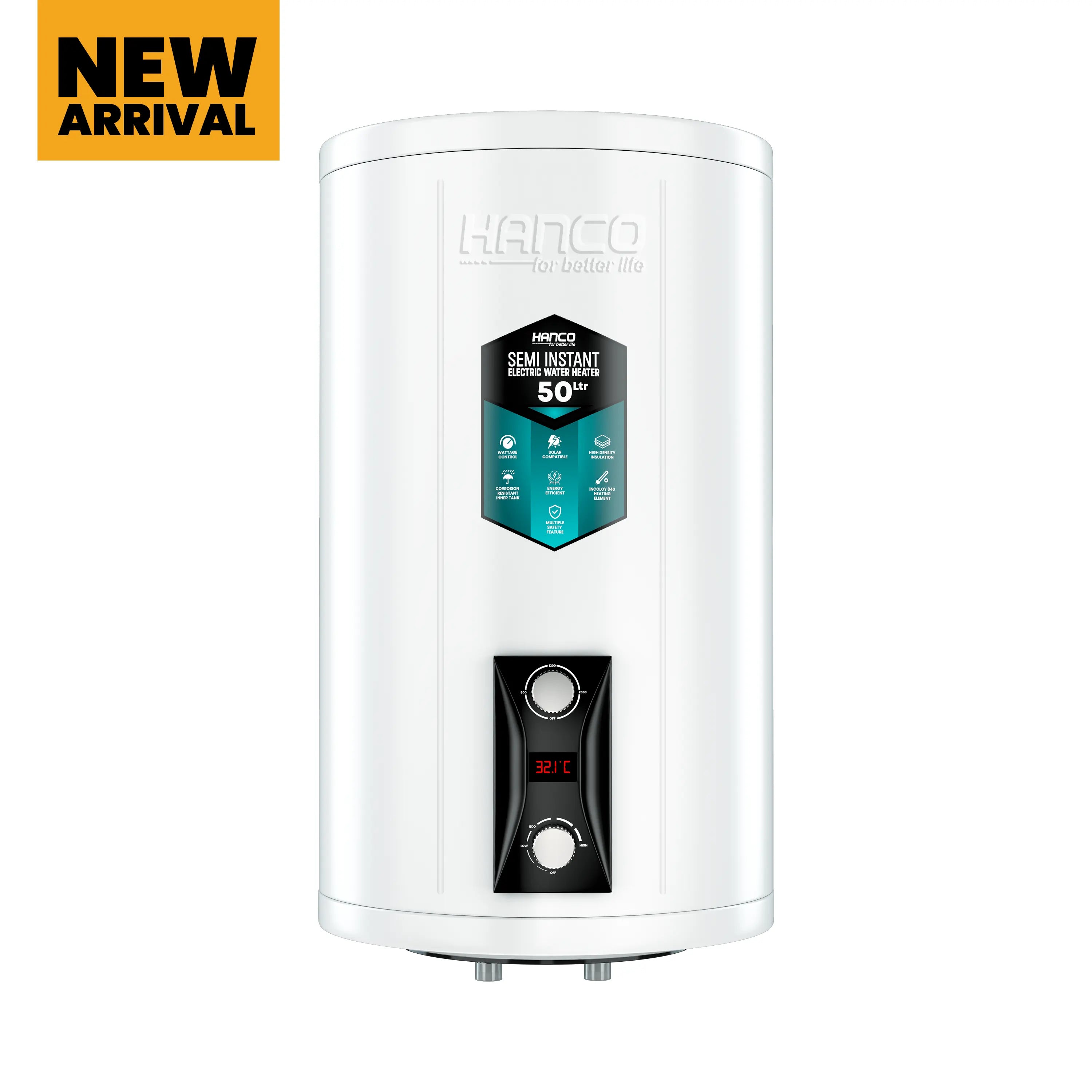 Semi Instant Electric Water Heater Solar Compatible - 50 Liters Body S ...