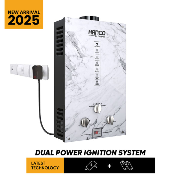 Hanco 7 Liters Instant Water Heater - Model 7G3 Dual Ignition - Gas Geyser